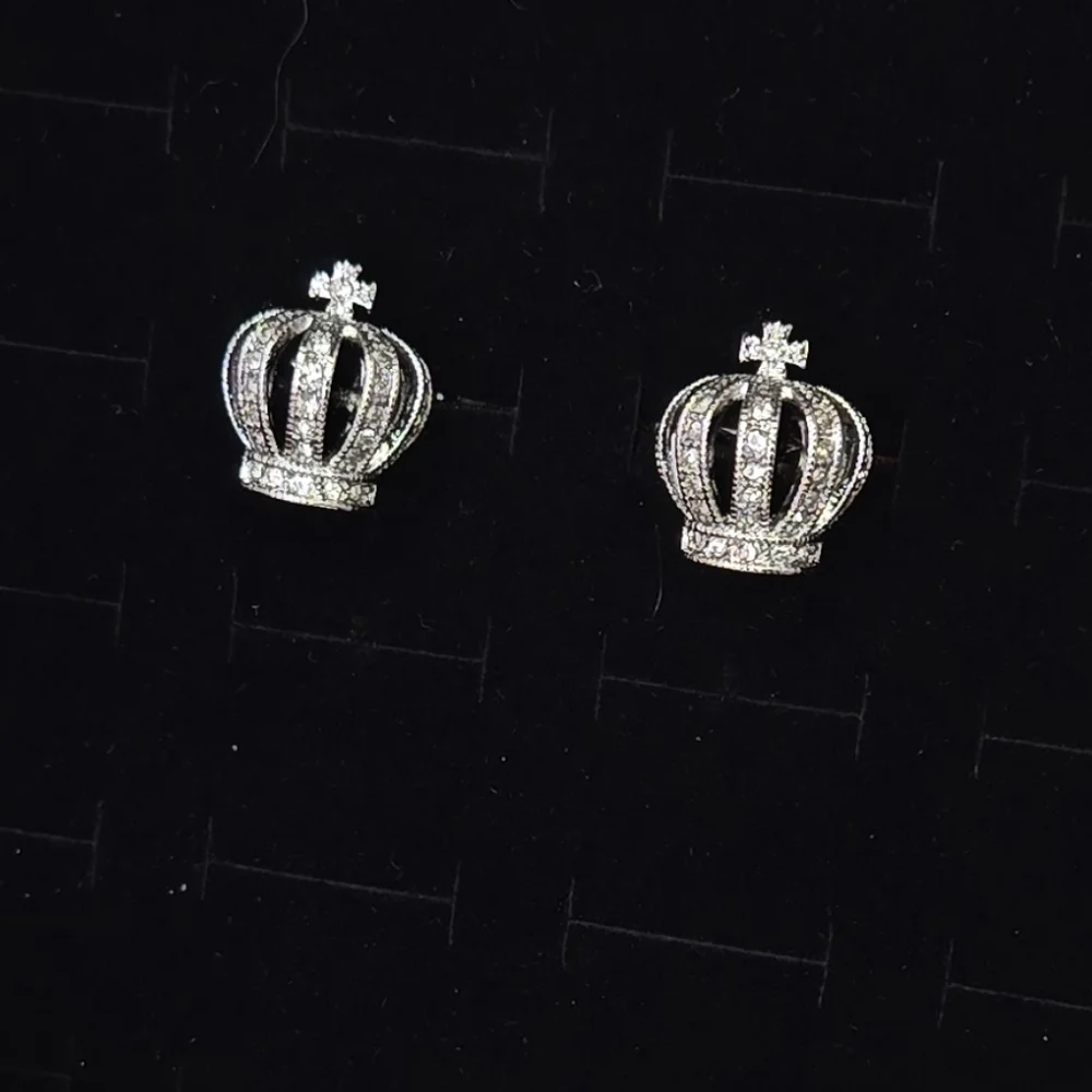 Royal Crown Cufflinks Silver Rhinestone King Regal French Cuff Formal Wedding